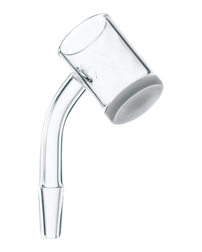 A close-up shot of the LavaTech XL Quartz Banger, showcasing its clear quartz construction and angled design.