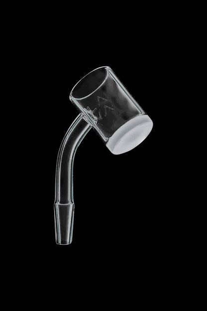 A three-quarter view of the LavaTech XL Quartz Banger, showcasing its clear quartz construction and angled design.