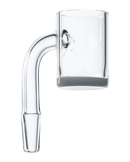 A close-up, angled view of the LavaTech XL Quartz Banger, showing its clear quartz construction and rounded basin.