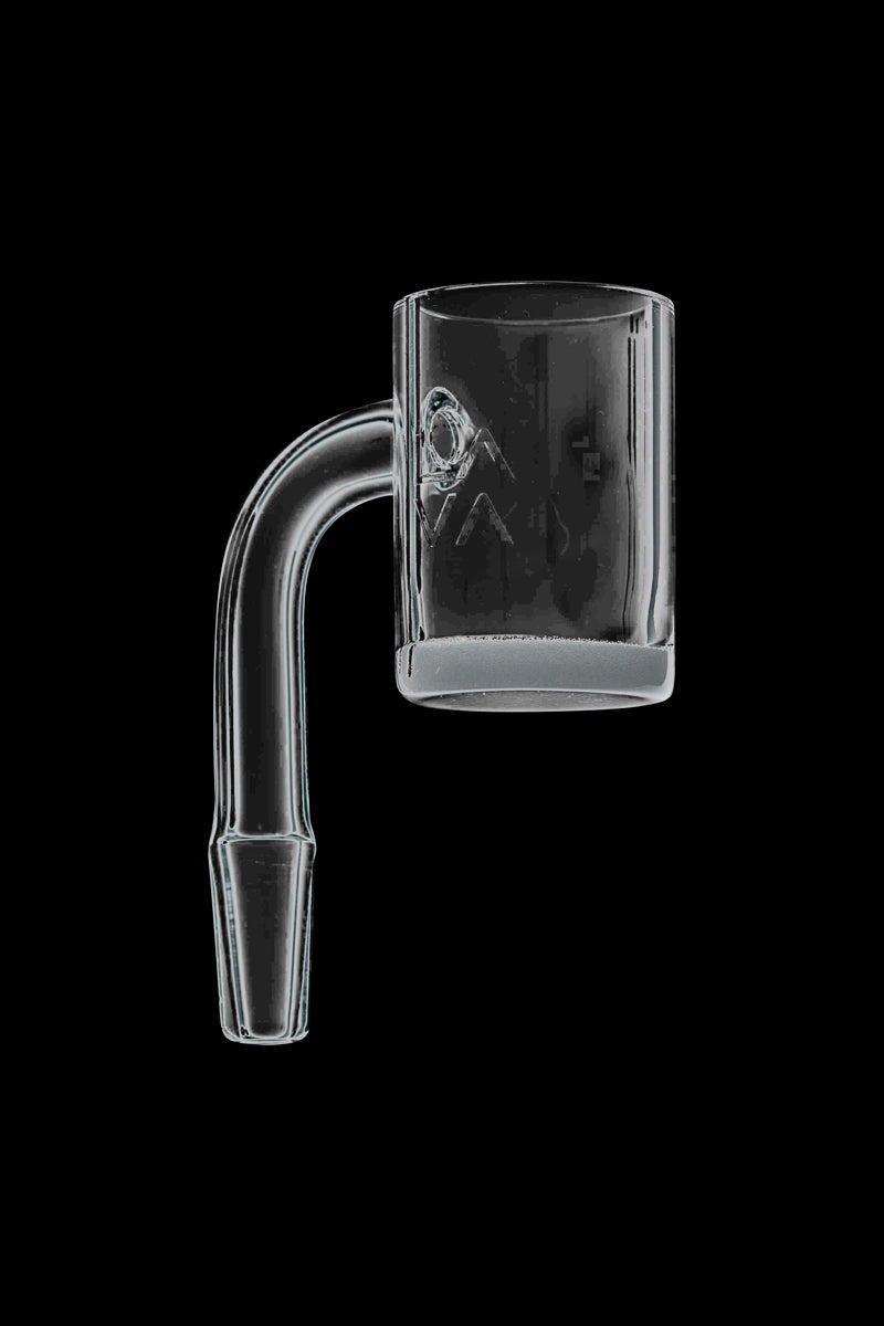 A close-up of the LavaTech XL Quartz Banger with a rounded, reflective surface against a dark backdrop.