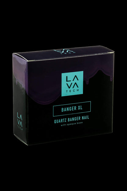 Front view of the LavaTech XL Quartz Banger, displaying a smooth, reflective surface against a dark backdrop.