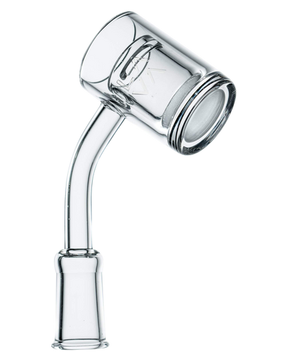 A close-up, angled view of the LavaTech Polished Banger Nail with Opaque Cup Insert, showcasing its polished finish and cup detail.