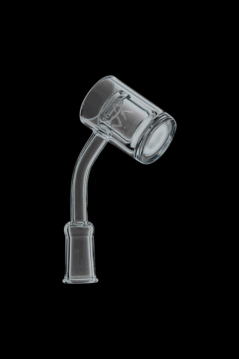 A close-up, angled view of the LavaTech Polished Banger Nail with Opaque Cup Insert, showcasing its polished finish and cup detail.