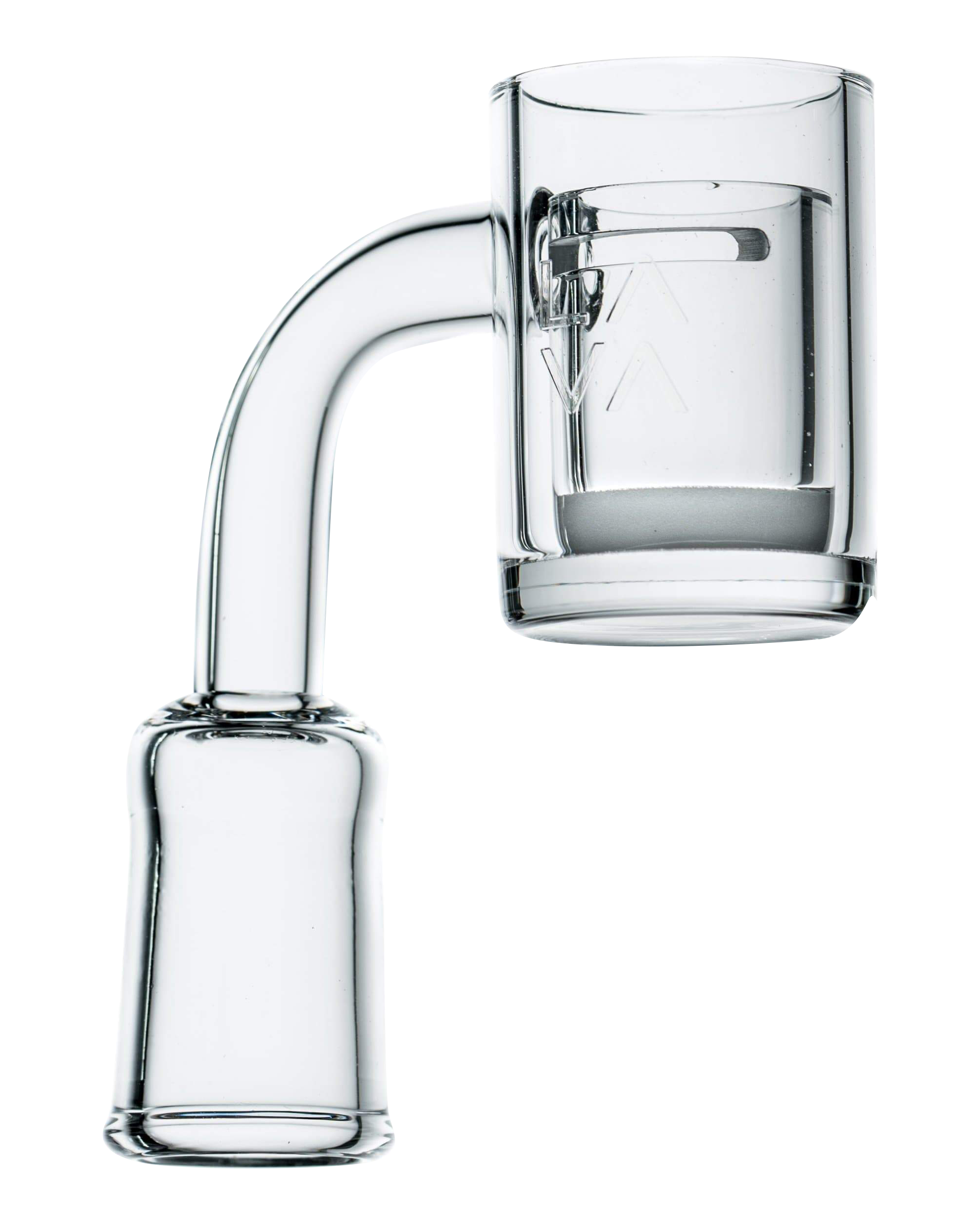 A close-up, angled view of the LavaTech Polished Banger Nail with Opaque Cup Insert, showcasing its polished surface and opaque interior.