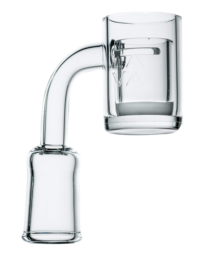 A close-up, angled view of the LavaTech Polished Banger Nail with Opaque Cup Insert, showcasing its polished surface and opaque interior.