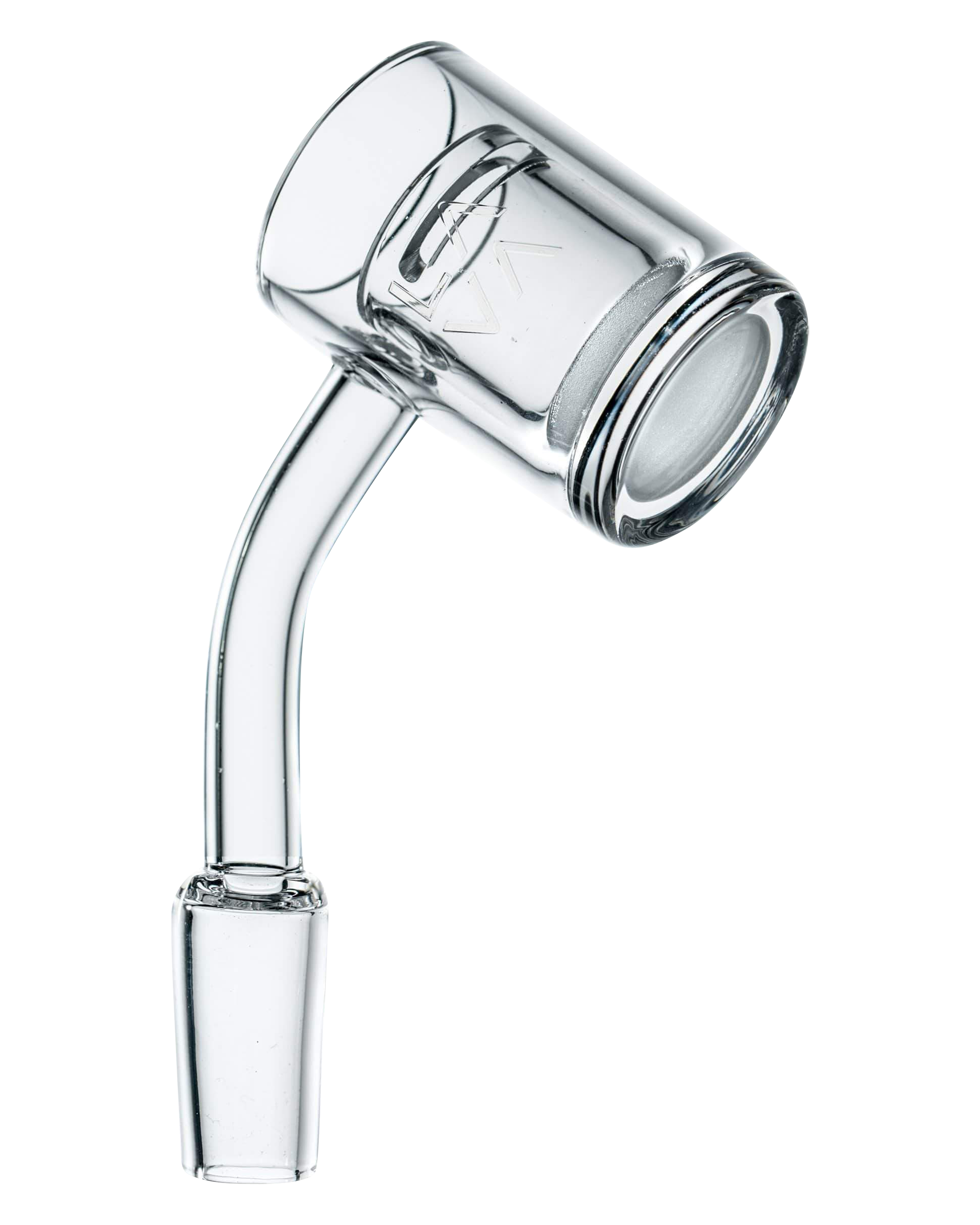 A close-up, angled view of the LavaTech Polished Banger Nail with Opaque Cup Insert, highlighting its polished finish and opaque cup.