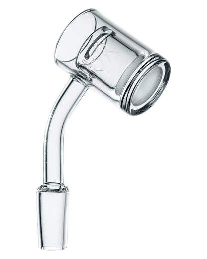 A close-up, angled view of the LavaTech Polished Banger Nail with Opaque Cup Insert, highlighting its polished finish and opaque cup.