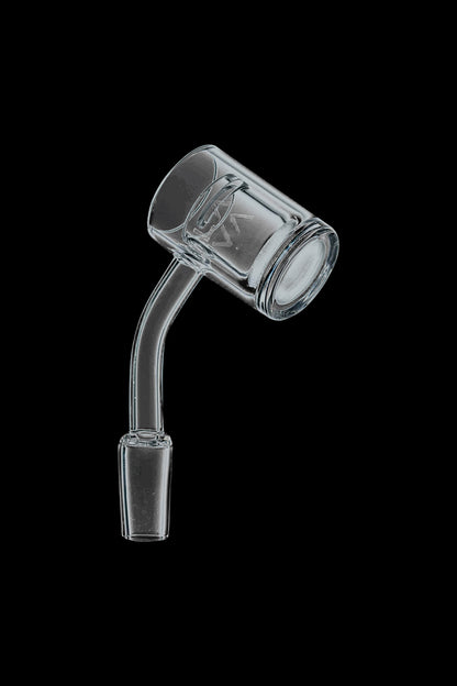 A close-up, angled view of the LavaTech Polished Banger Nail with Opaque Cup Insert, showcasing its polished surface and cup insert.