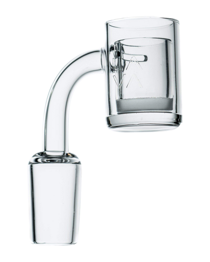 A close-up shows the LavaTech Polished Banger Nail with Opaque Cup Insert angled slightly, displaying its polished surface and dark cup.