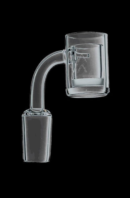 A three-quarter view of the LavaTech Polished Banger Nail with Opaque Cup Insert, showcasing its polished surface and opaque cup.