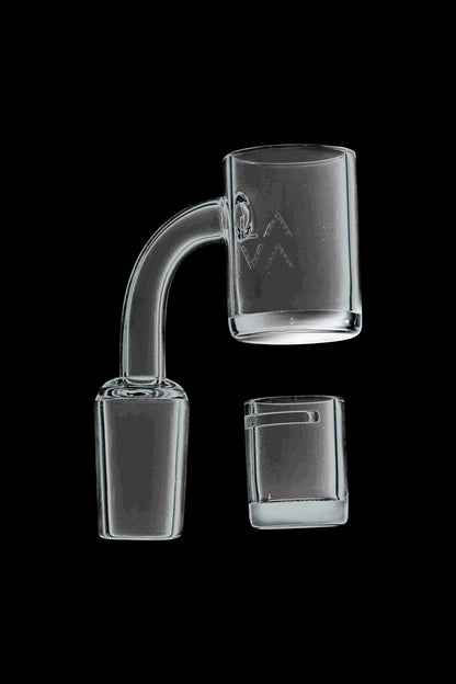 A close-up, angled view of the LavaTech Polished Banger Nail with Opaque Cup Insert, showcasing its polished finish and cup detail.