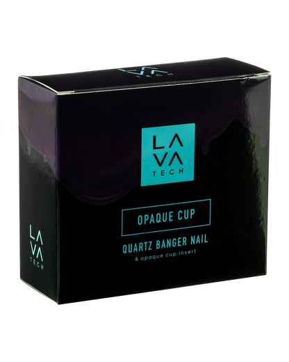 Close-up shot of the LavaTech Polished Banger Nail with Opaque Cup Insert, showing a front view of the dark, polished glass.