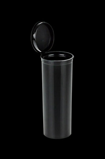 Front view of the Plastic Pop Top Stash Jar - Extra Large, showcasing its clear container and black pop-top lid.