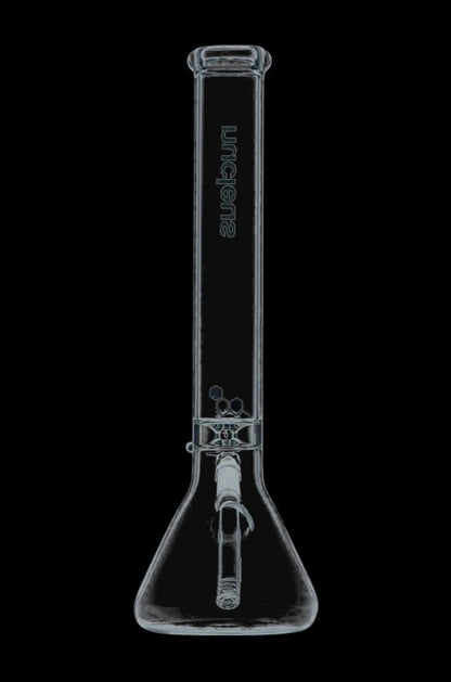 Front view of the Nucleus 12" Beaker Bong with Donut Style Ice Catcher, showcasing its clear glass construction and simple beaker shape.