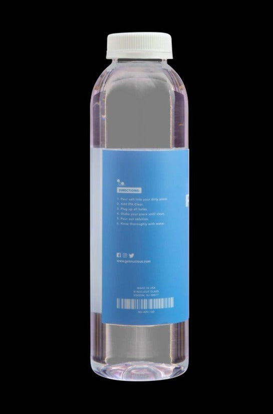 Front view of the Nucleus "IPA Clear" 99% Pure Isopropyl Alcohol in a clear plastic bottle with a silver cap against a white background.