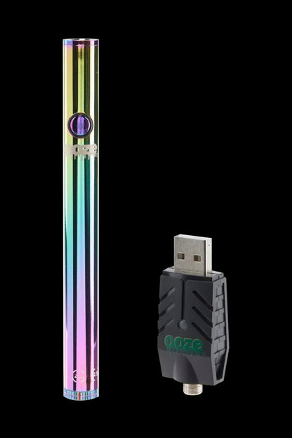Iridescent cannabis vape pen and USB charger.