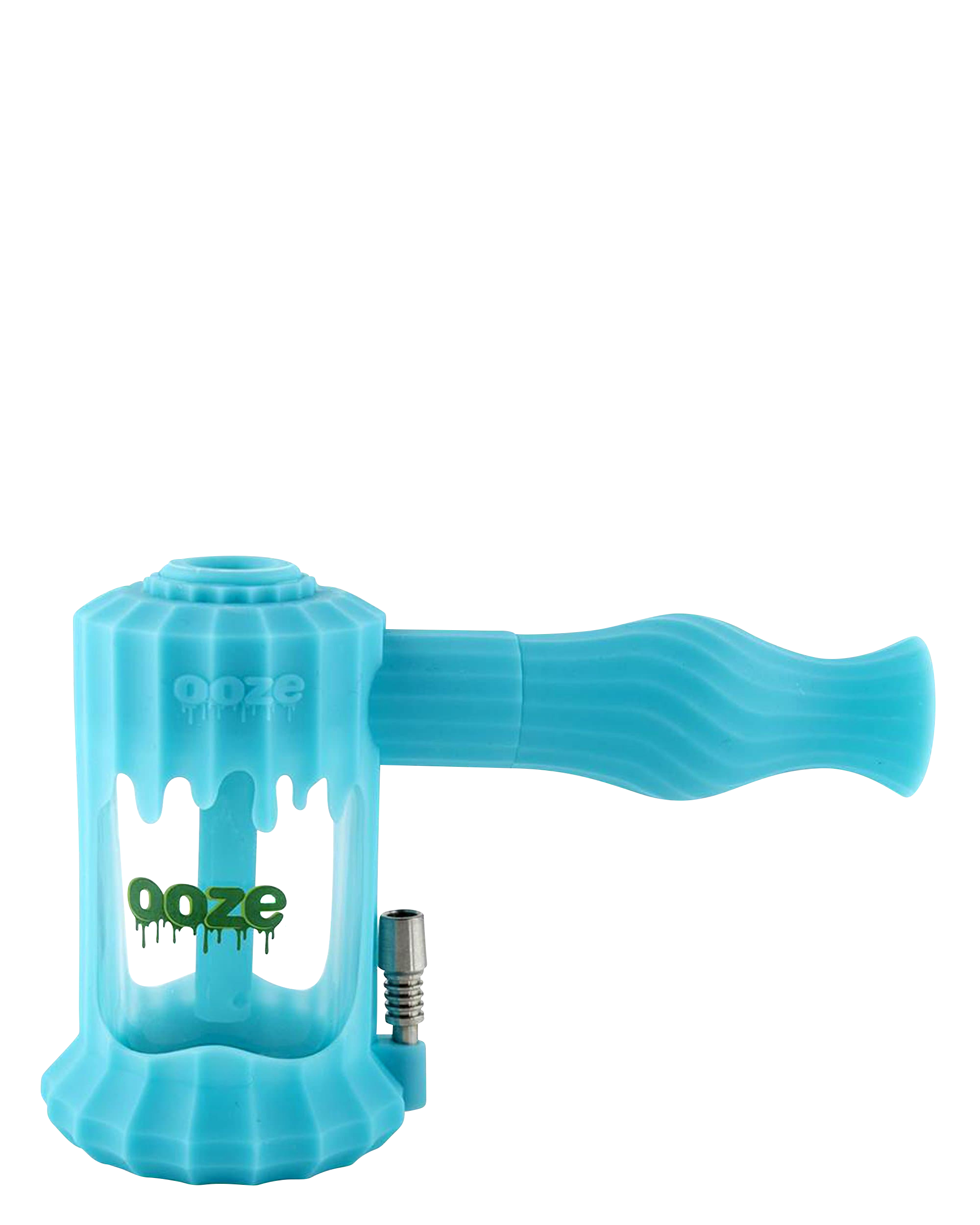 A studio shot of the Clobb 4 in 1 Silicone Pipe, showcasing its vibrant blue color and unique, textured design.