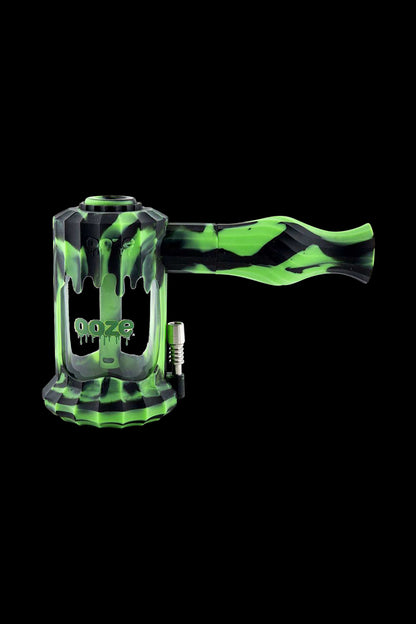Front view of the Clobb 4 in 1 Silicone Pipe, showcasing a green, textured design against a dark background.
