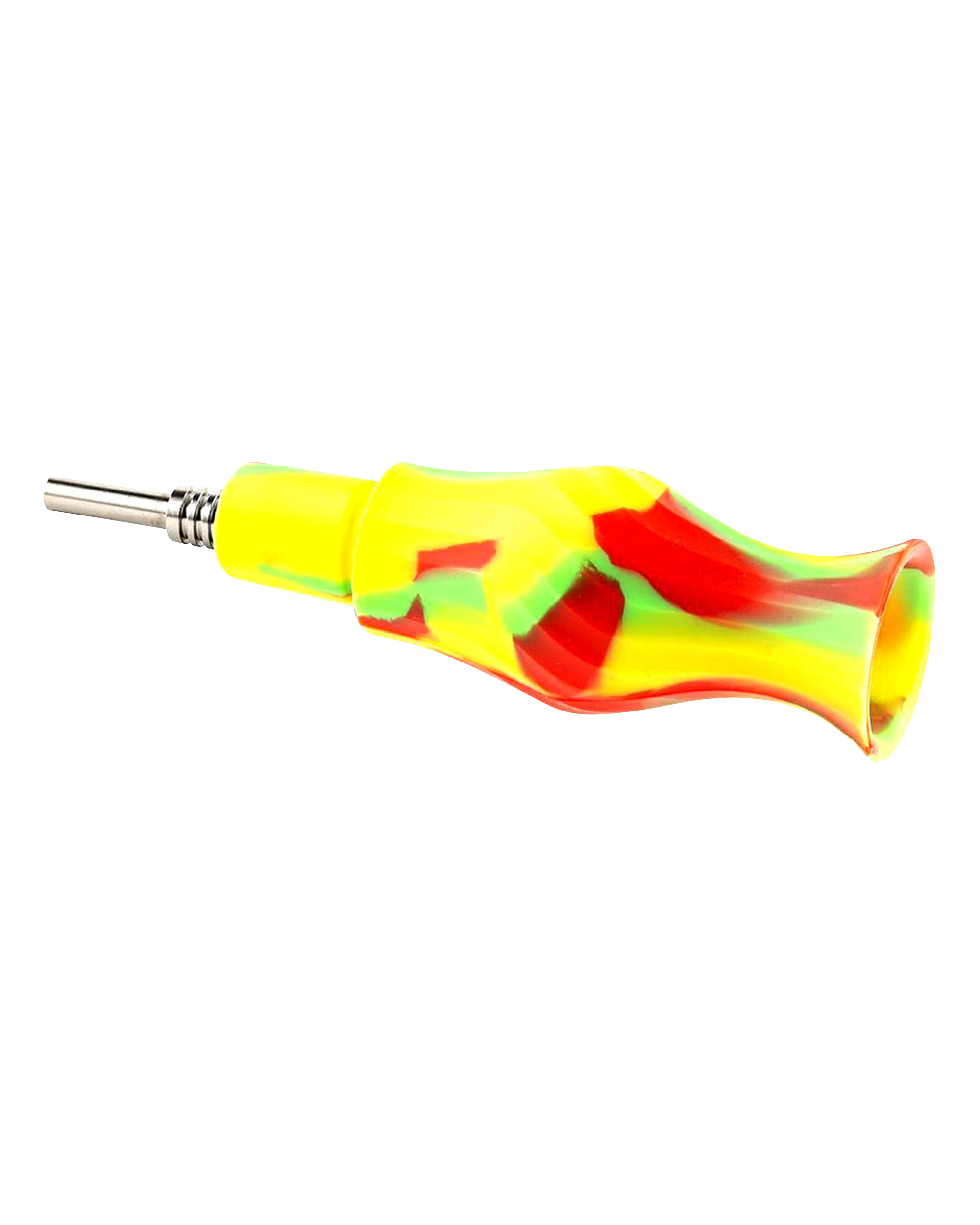 A slightly angled view of the Clobb 4 in 1 Silicone Pipe, featuring a colorful, compact design against a plain white background.