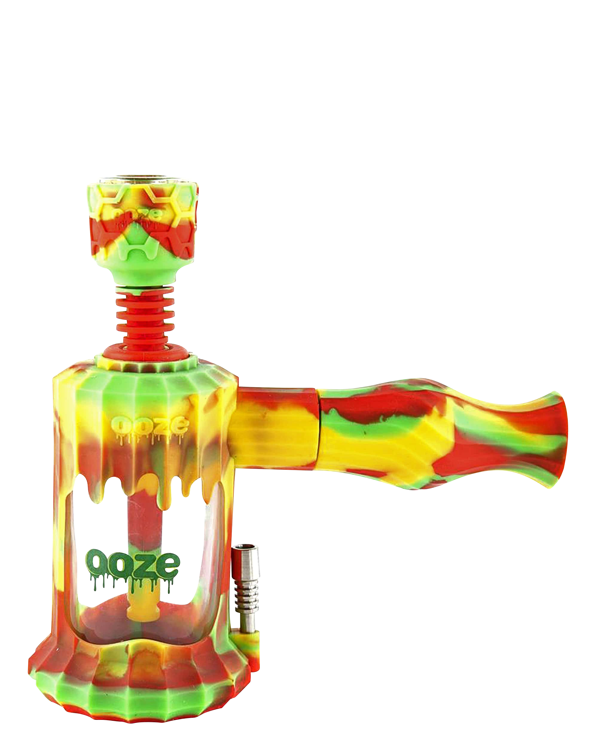 Front view of the Clobb 4 in 1 Silicone Pipe, a colorful, multi-part pipe with a unique, textured design.