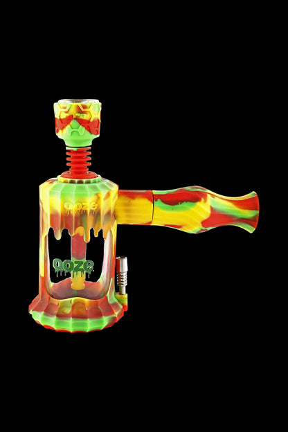 A front view of the Clobb 4 in 1 Silicone Pipe, showing a colorful, textured design against a dark background.
