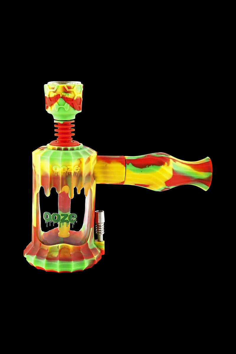 A front view of the Clobb 4 in 1 Silicone Pipe, showing a colorful, textured design against a dark background.