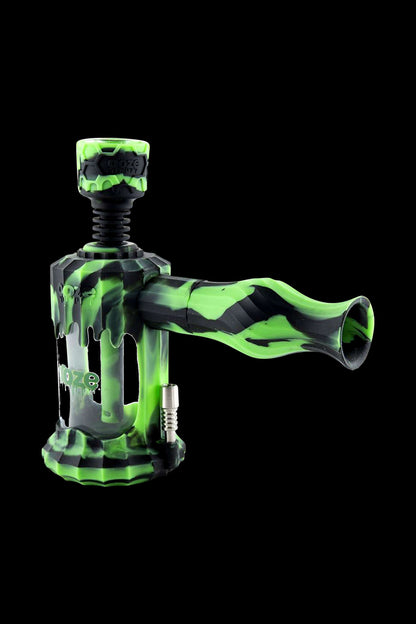 A studio shot of the Clobb 4 in 1 Silicone Pipe, showcasing its vibrant green color and unique, textured design.