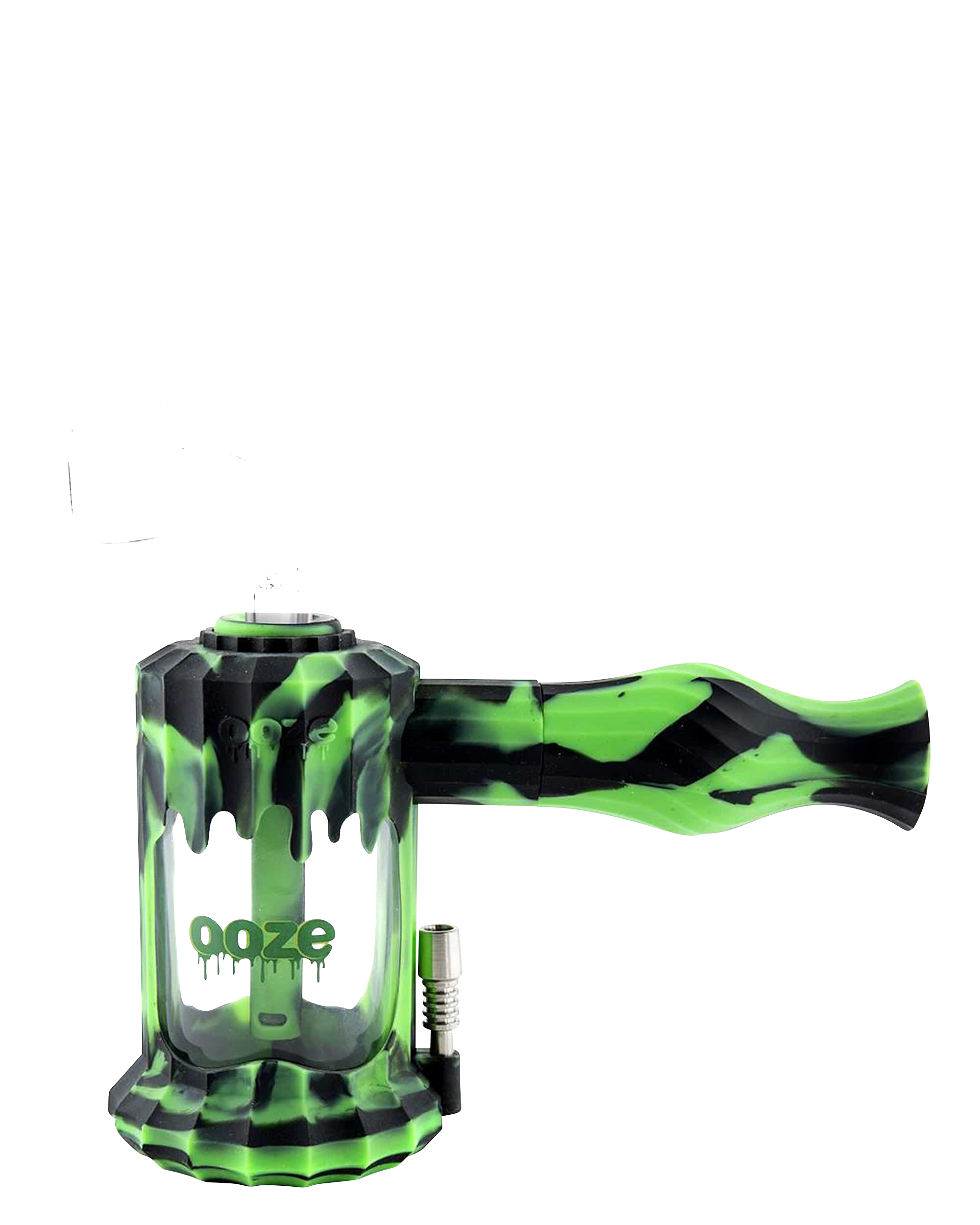 Front view of the Clobb 4 in 1 Silicone Pipe, showcasing a green, textured design with a visible bowl and mouthpiece.