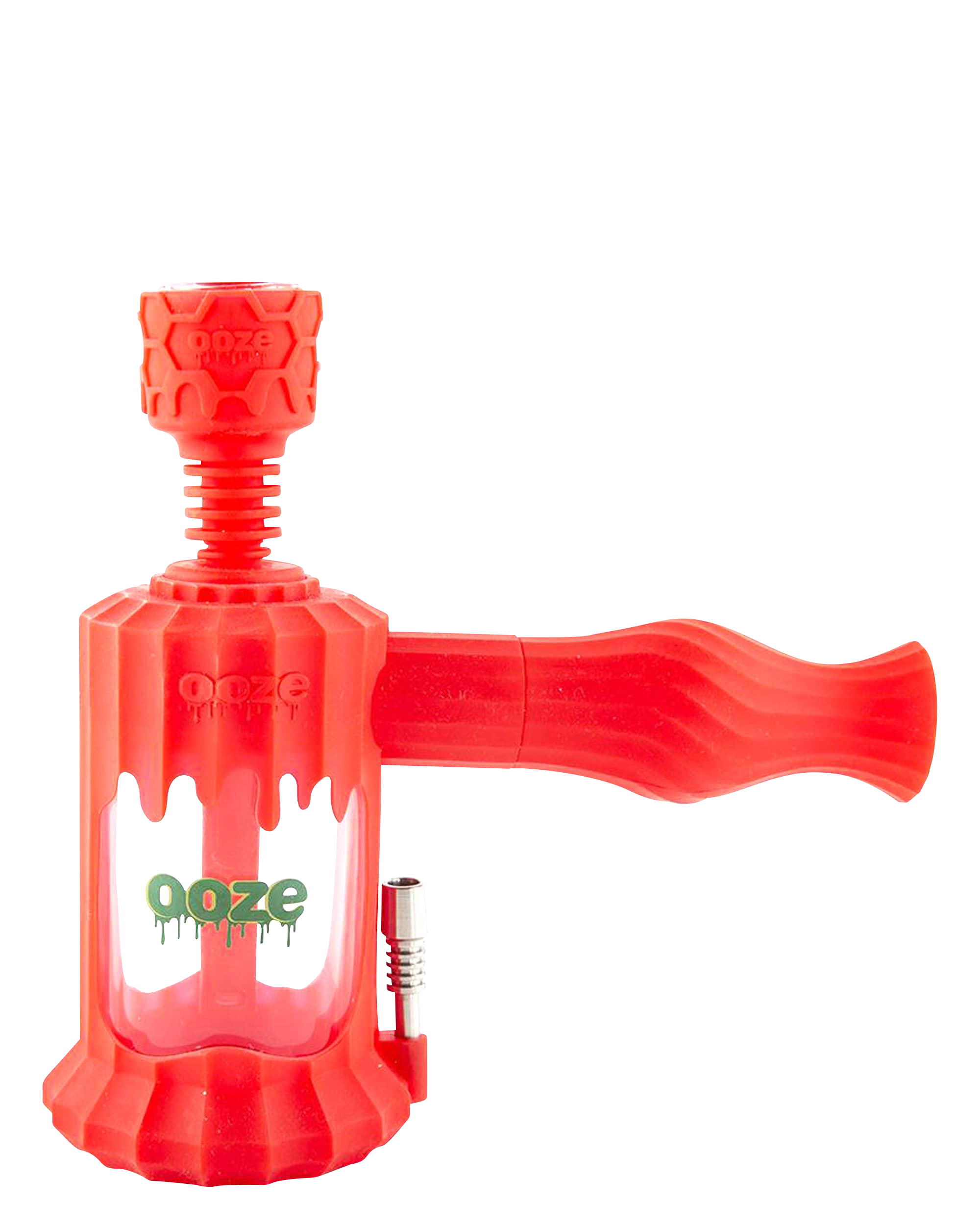 A studio shot of the Clobb 4 in 1 Silicone Pipe, showing its red, textured design against a plain white background.