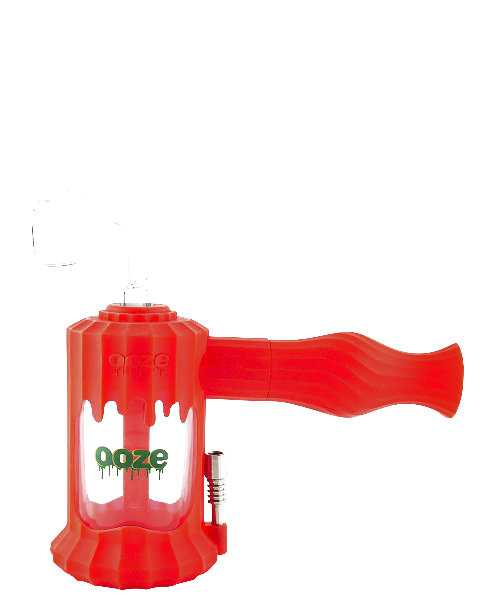 A studio shot of the Clobb 4 in 1 Silicone Pipe, displaying its bright red, compact design against a plain white backdrop.