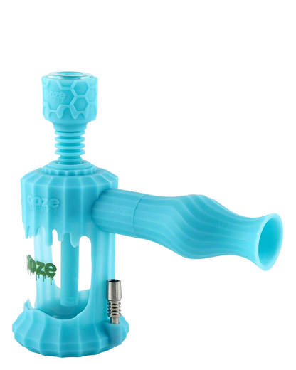 Front view of the Clobb 4 in 1 Silicone Pipe, a flexible, blue pipe with a textured surface and visible mouthpiece.