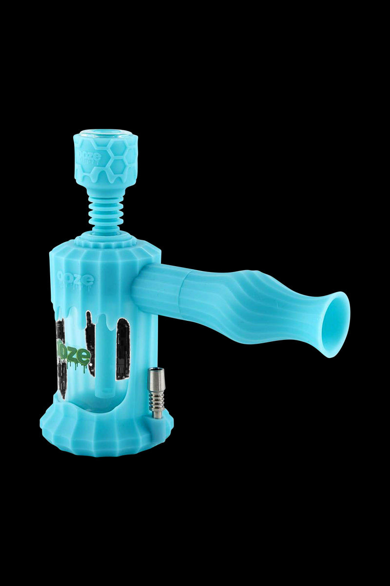 A front view of the Clobb 4 in 1 Silicone Pipe, displaying its curved design and smooth, blue finish.