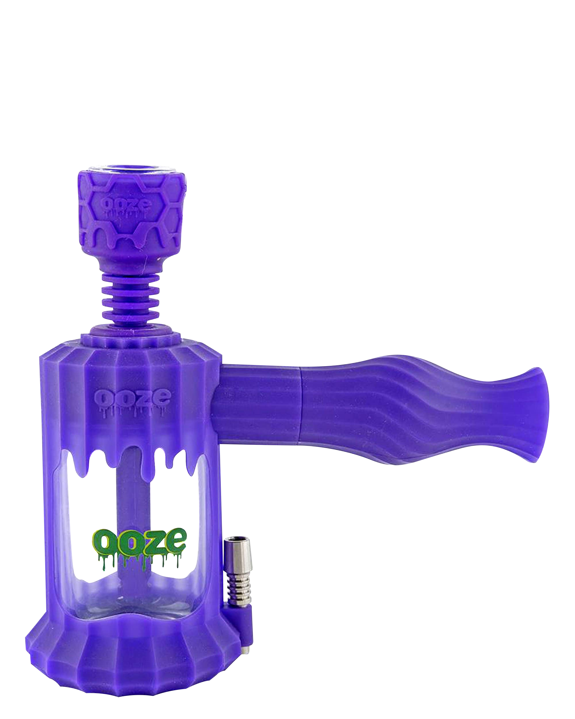 Front view of the Clobb 4 in 1 Silicone Pipe, a purple, compact pipe with a textured grip, set against a plain white background.