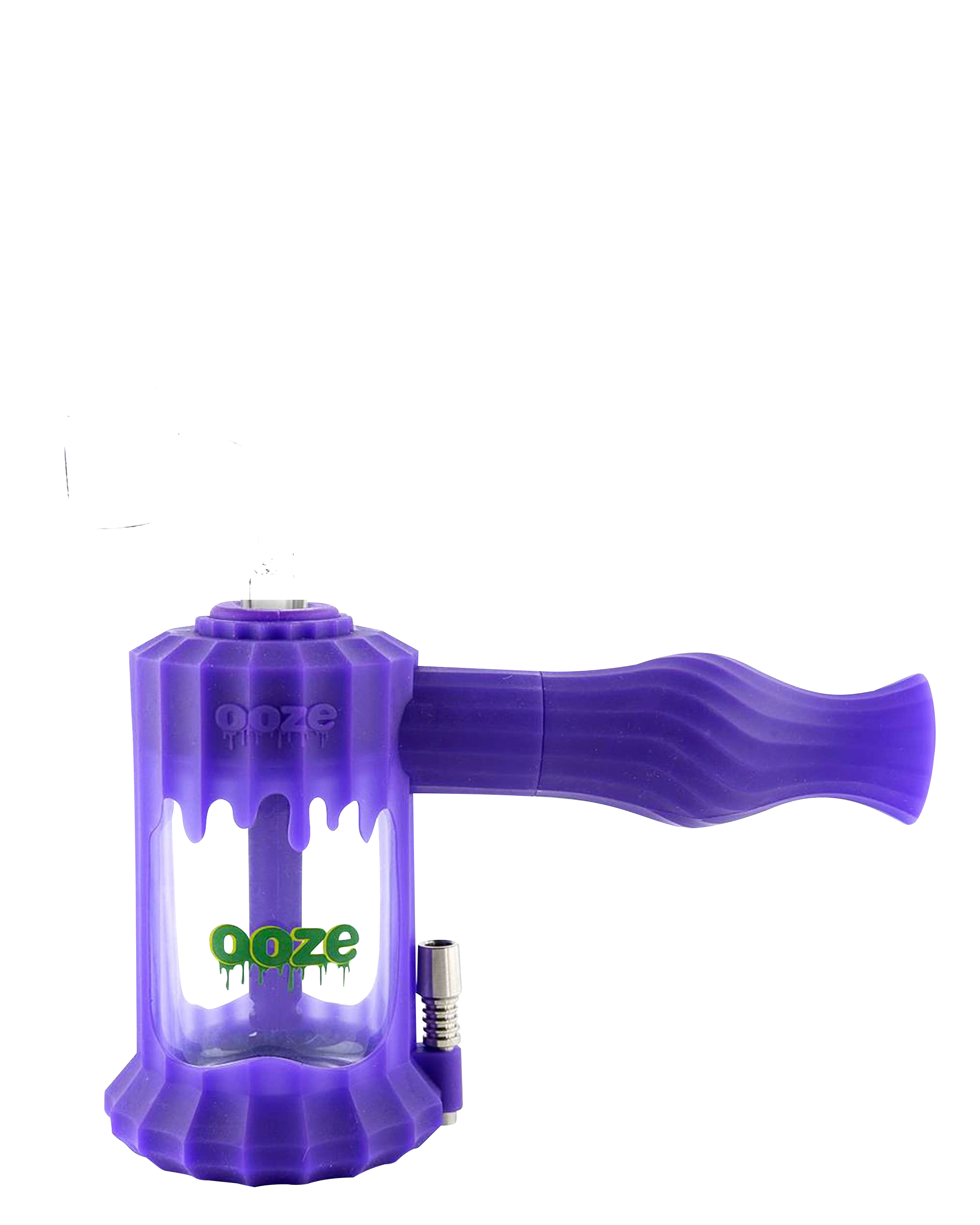 A studio shot of the Clobb 4 in 1 Silicone Pipe, featuring a purple, compact design with a smooth, rounded form.