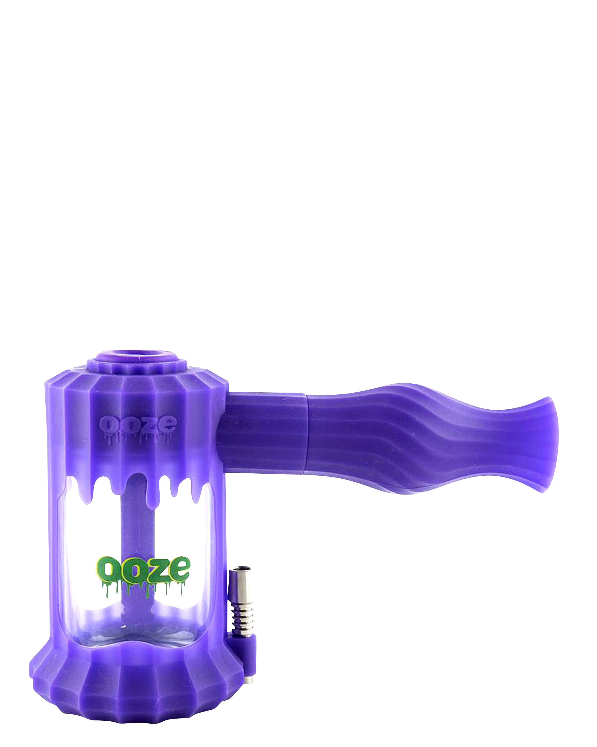 Front view of the Clobb 4 in 1 Silicone Pipe, a purple, handheld pipe against a plain white backdrop.