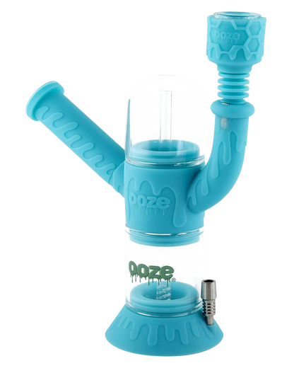 Front view of the Ooze "Cranium" Silicone 4-in-1 Glass Water Pipe, showcasing its textured silicone grip and clear glass construction.