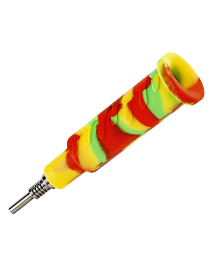 Front view of the Ooze "Cranium" Silicone 4-in-1 Glass Water Pipe with a colorful, patterned silicone grip.