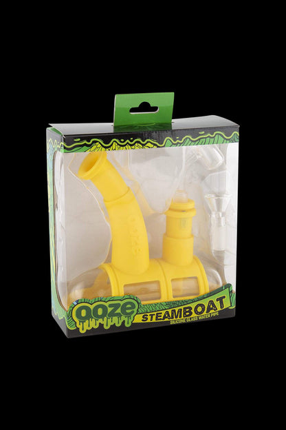 Front view of the Ooze Steamboat Silicone Bubbler Boat Bong, showcasing its unique boat-shaped design in a vibrant color.
