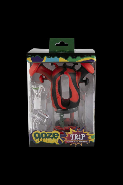 Front view of the Ooze "Trip" Silicone Bubbler, displaying a red, compact bubbler against a plain black background.