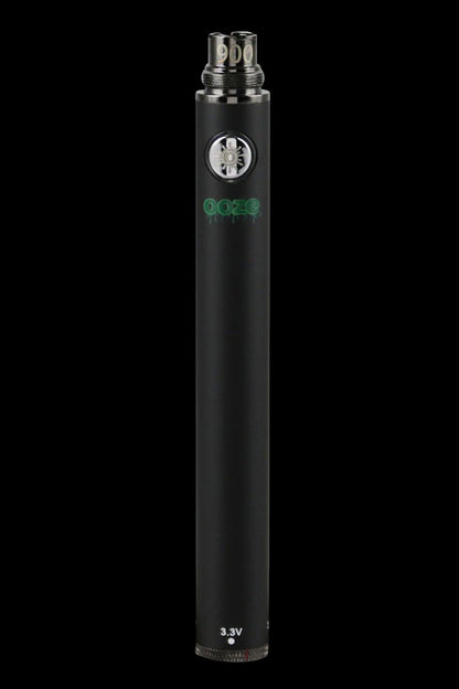 Black cannabis vape pen with "OOZE" branding and 3.3V indicator.