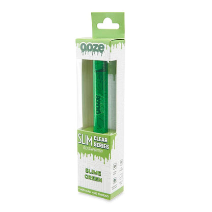 Green Ooze Slim Clear cannabis vape battery in retail packaging.