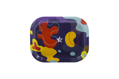 Overhead view of the Famous Brandz "Papaya" Rolling Tray, displaying a colorful, patterned surface with a smooth, rectangular shape.