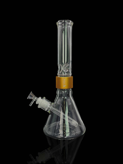 Front view of the Prism Water Pipes Starter Kit, a clear glass water pipe with a simple beaker shape.