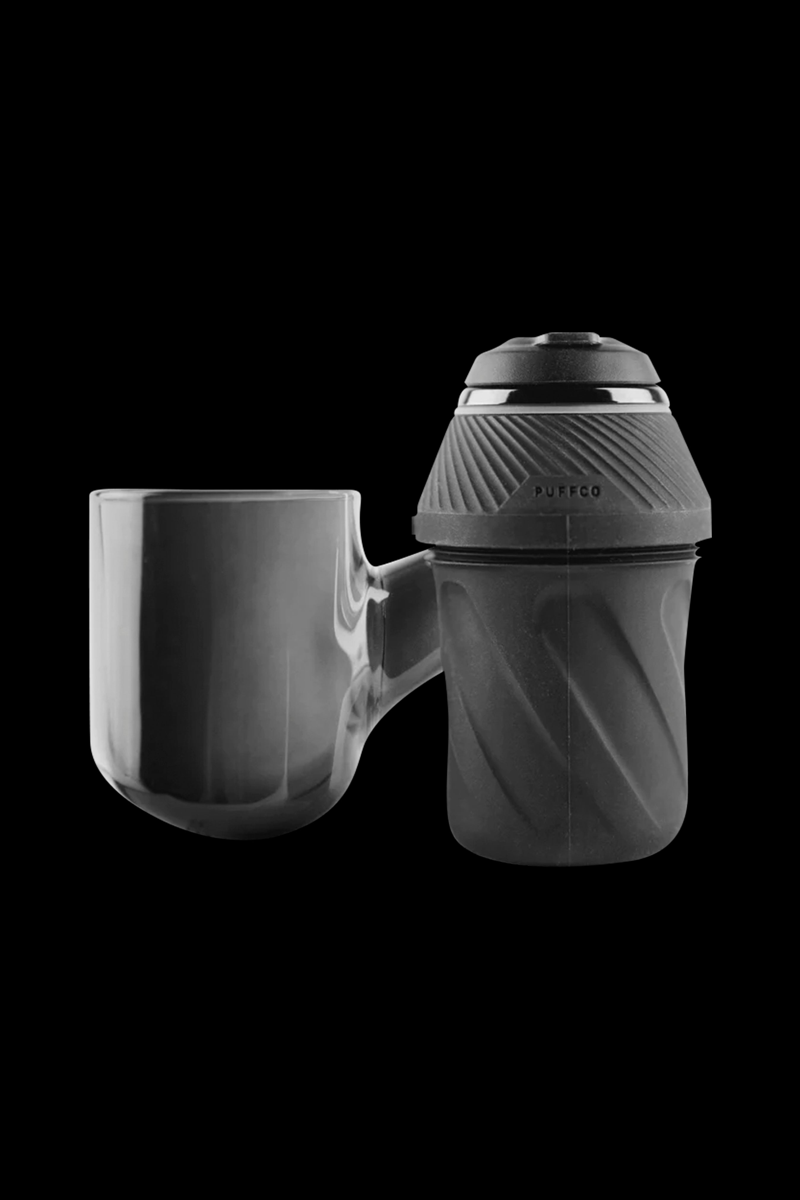 Puffco Peak Pro portable dab rig in clear and black, studio shot.