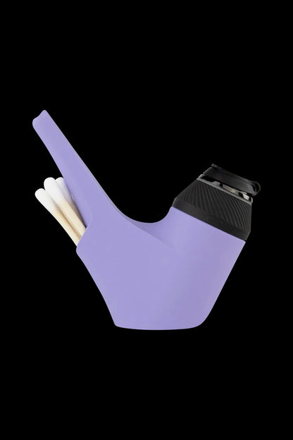 Purple silicone bubbler with cotton swabs, studio shot.