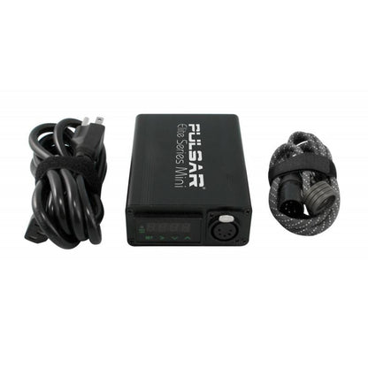 A slightly angled, close-up shot of the Pulsar "Elite Series" Mini eNail Kit with Universal Nail, showcasing its black casing and attached power cord.