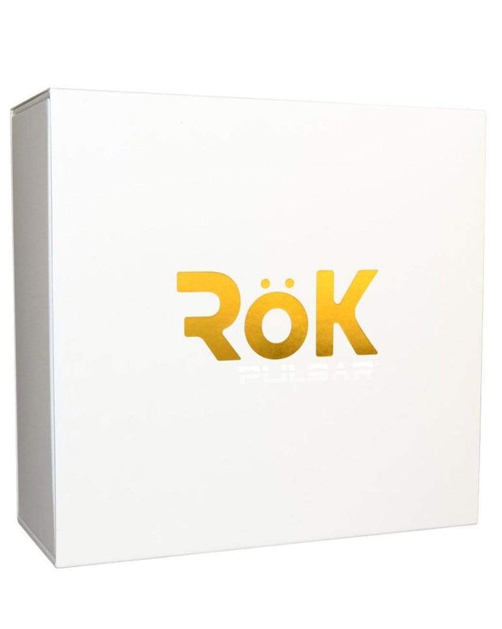 White box with gold foil "RÖK" logo, likely packaging for cannabis accessories.