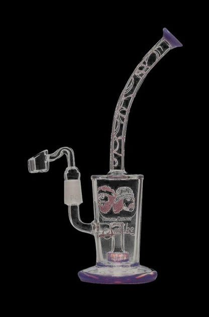 Front view of the Cheech & Chong "Maui Waui" Dab Rig, featuring a purple-rimmed glass piece with a curved neck and visible joint.