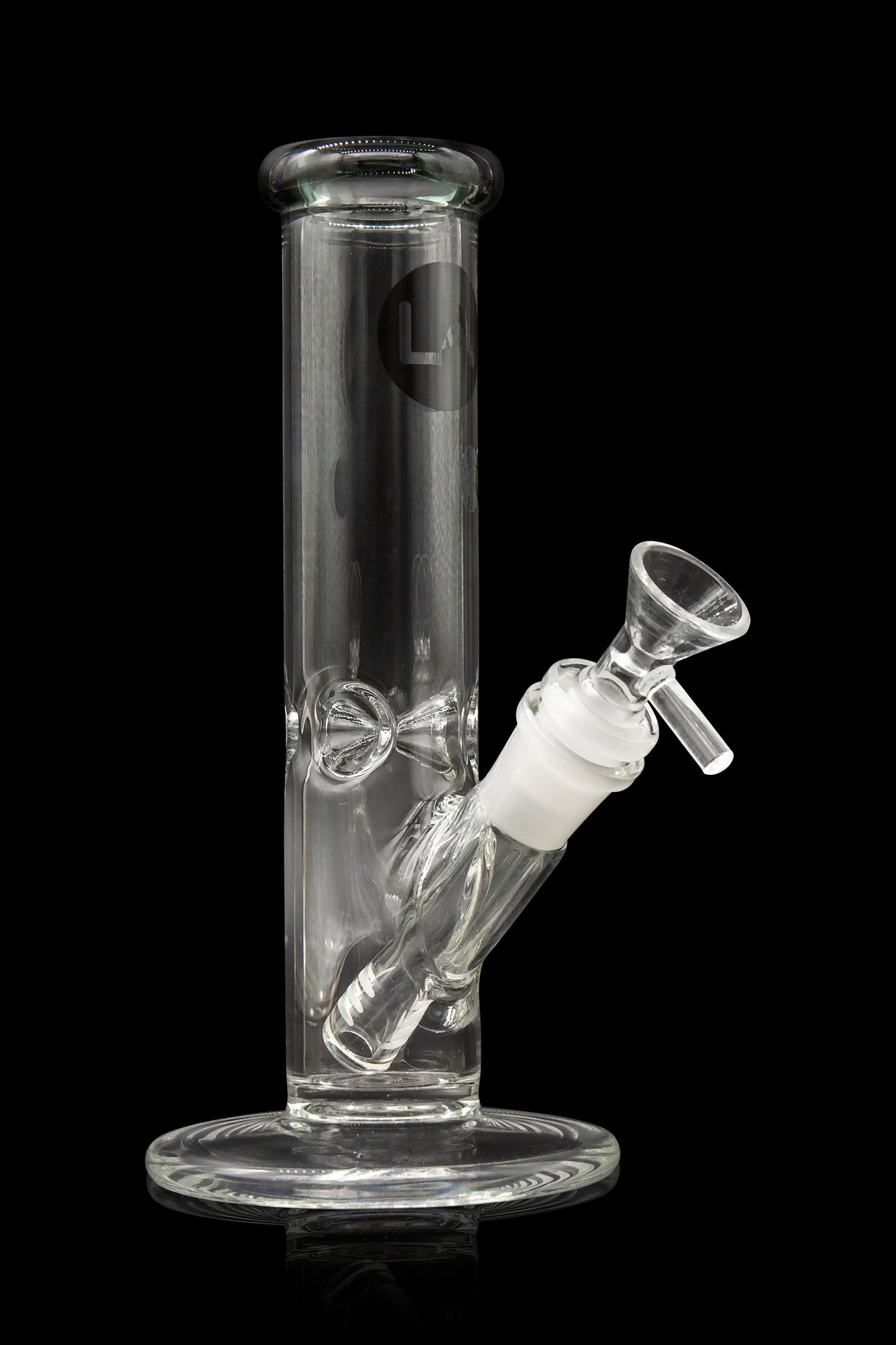 Clear glass water pipe (bong) with ice catcher and removable downstem.