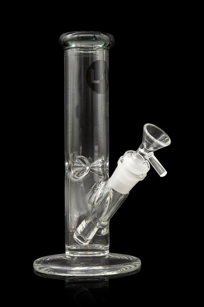 Clear glass water pipe (bong) with ice catcher and removable downstem.